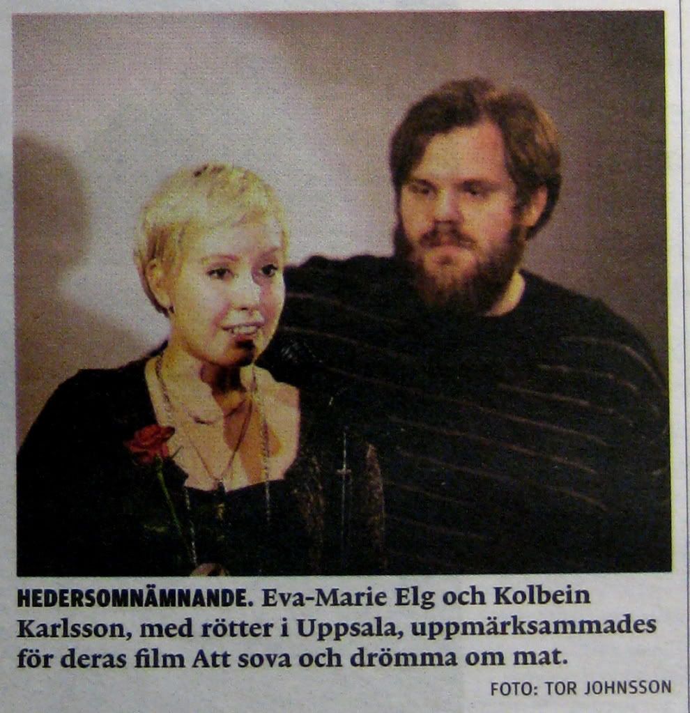 Eva-Marie Elg och Kolbeinn Karlsson mottager hedersomnÃ¤mningen pÃ¥ Uppsala Kortfilmfestival 2009