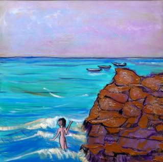 cancun,mexico,tulum,seascape,vacation,nude,skinny dipping,original painting,fine art,abstract art,impressionism,tropical art,contmeporary art,modern art,impressionistic,figurative,online art gallery,art gallery,florida decor,summer