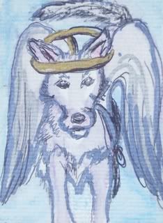 animal, dog, art card, angel, wings, white, halo