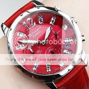 Casio Watch Sheen RED Chronograph Leather SHN 5010L 4 100% original